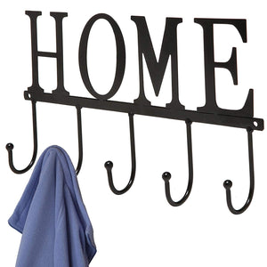 Decorative"Home" Design Black Wall Mounted Metal 5 Coat Hooks Clothing/Towel Hanger Garment Rack