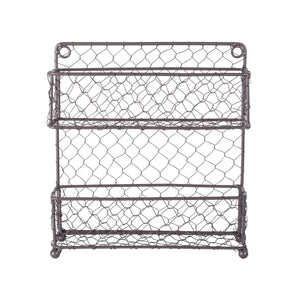 DII Z01446 2 Tier Vintage Metal Chicken Wire Spice Rack Organizer for Kitchen Wall, Pantry, Cabinet or Counter, Small/9.5" x 2.25" x 10", Rustic