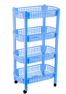 DecorRack Kitchen Storage Rack, 4-Tier Wheeled Plastic Wicker Mesh Basket Shelving Trolley, Rolling Kitchen Storage Cart with Shelves on Wheels for Vegetable and Fruit Storage, Blue Color